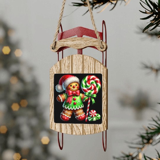 Gingerbread Christmas, Merry Christmas, Candy Sled Ornaments