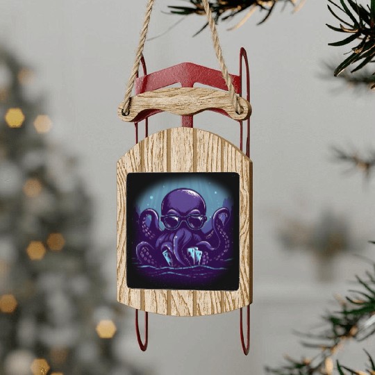 Blue Smart Octopus Sled Ornaments