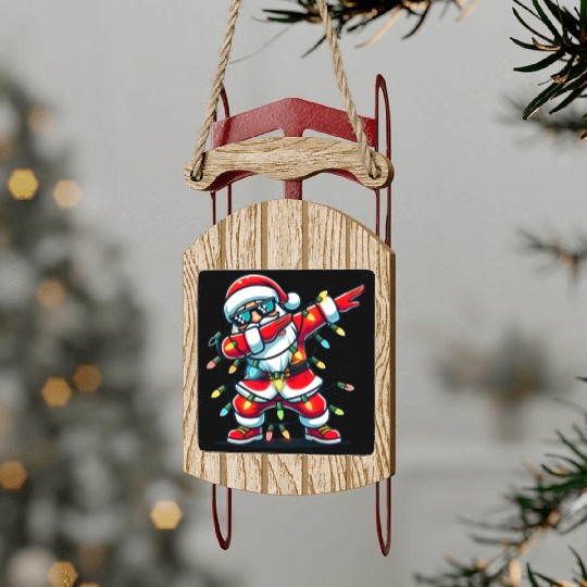 Dabbing Santa Christmas Sled Ornaments