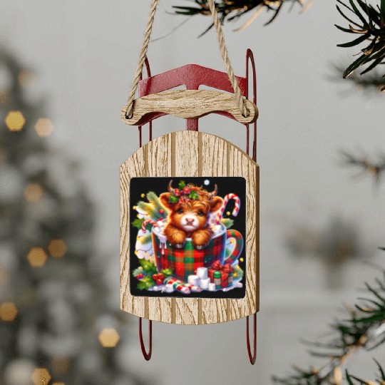 Christmas Cute Cow, Merry Christmas Sled Ornaments