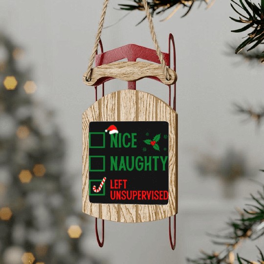 Left Unsupervised Christmas Checklist Sled Ornaments