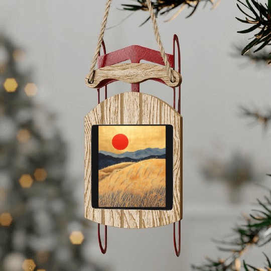 Sunset Serenity: Susuki Fields in Twilight Sled Ornaments