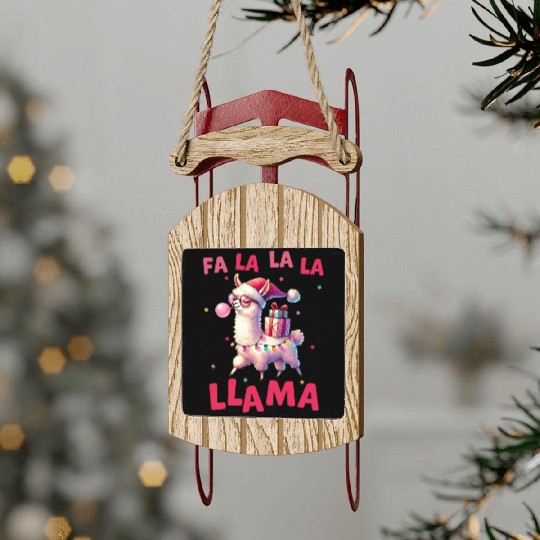 Fa La La La Llama, Merry Christmas Sled Ornaments