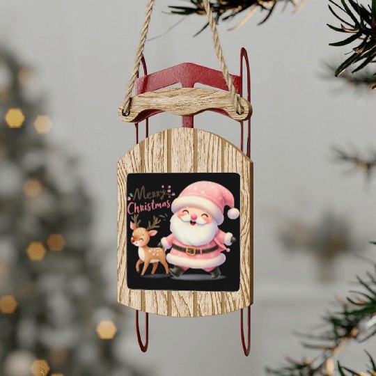 Merry Christmas Santa Reindeer Sled Ornaments