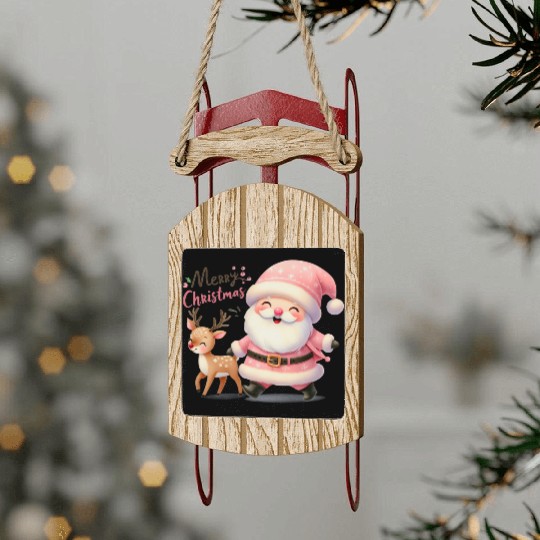 Merry Christmas Santa Reindeer Sled Ornaments