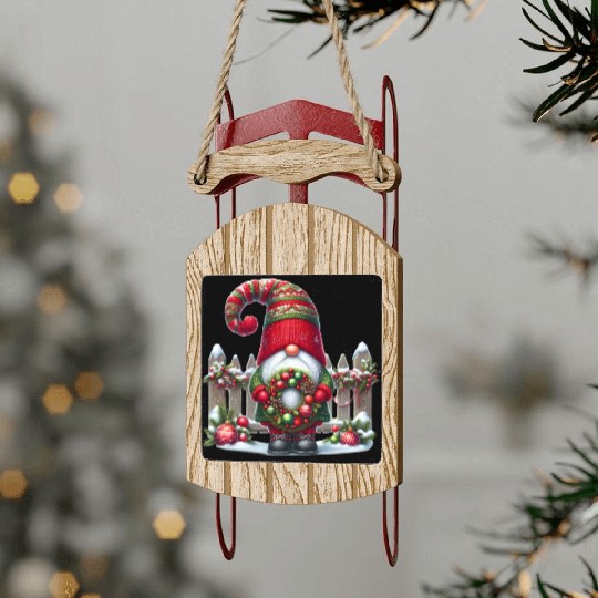 Gnome Christmas, Merry Christmas Sled Ornaments