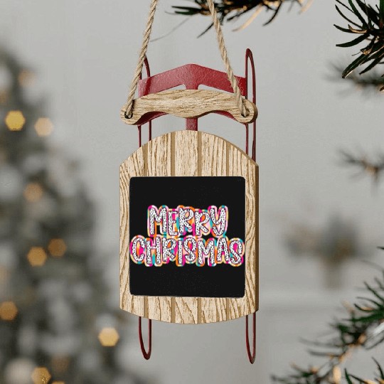 Merry Christmas Brushstroke Sled Ornaments
