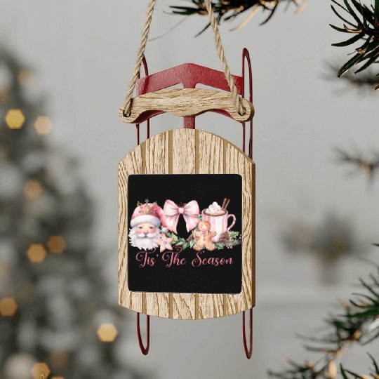 Pink Tis The Season Set Pink Sled Ornaments