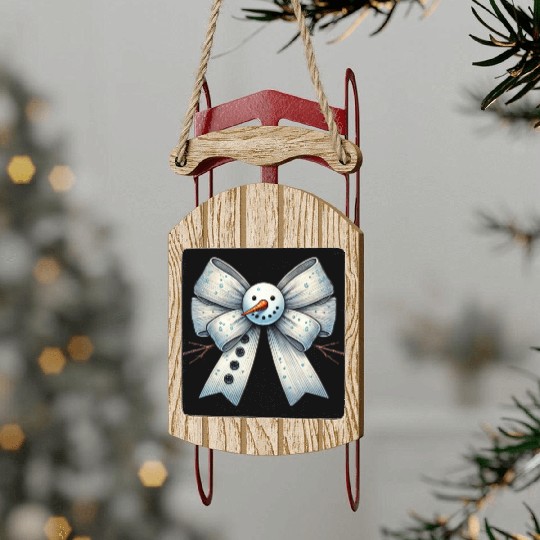 Snowman Coquette Bow, Merry Christmas Sled Ornaments