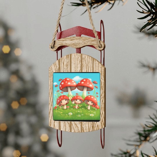 Mushrooms in Grass - Enchanting Nature-Inspired Sled Ornaments