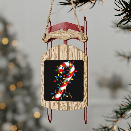 Candy Cane Merry and Bright Christmas Lights Candy Sled Ornaments