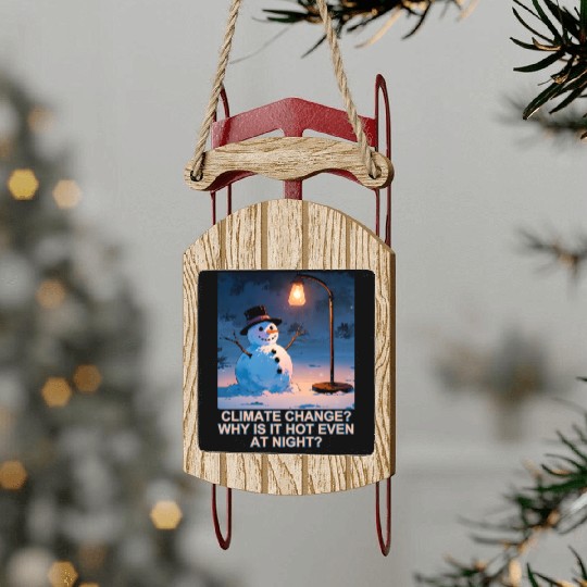 Frosty Snowman Under Street Lights Christmas Sled Ornaments