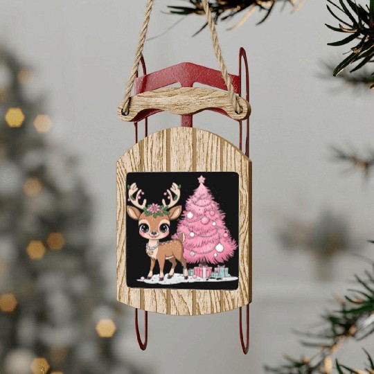 Coquette Christmas Reindeer Sled Ornaments