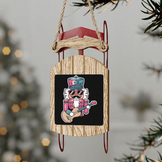 Nutcracker Playing Guitar Sled Ornaments