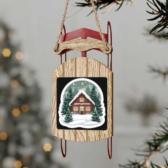 Cozy Cabin in Winter Wonderland Sled Ornaments
