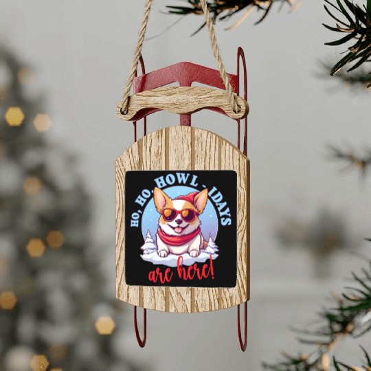 Pembroke Welsh Corgi In Winter, Sweet Illustration Sled Ornaments