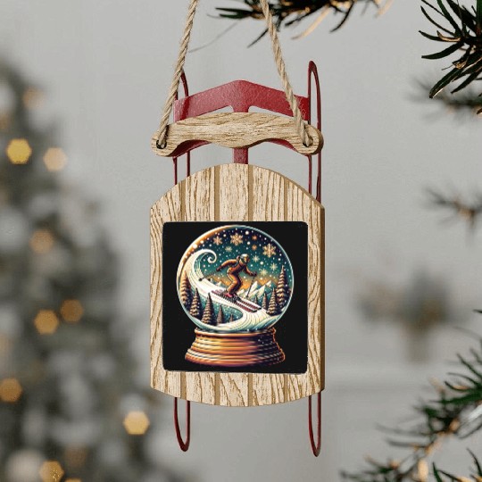 Snow Globe Skiing Adventure Fantasy Sled Ornaments