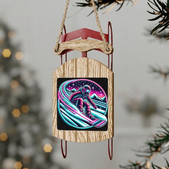 Epic Neon Snowboarding Adventure Under Starry Sky Sled Ornaments