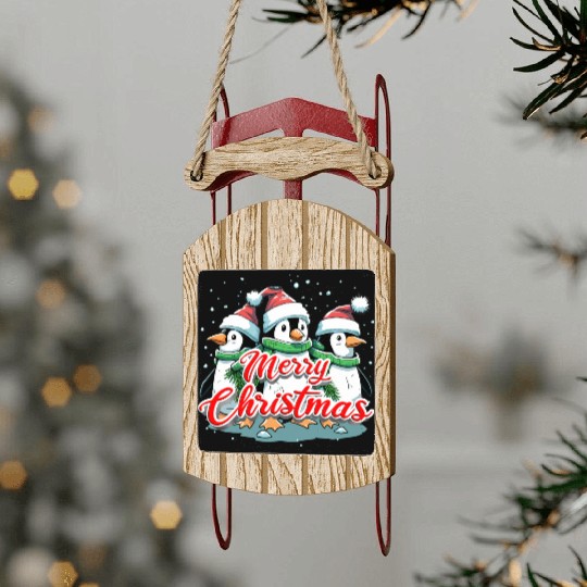 Penguin Trio Christmas Wishes Sled Ornaments