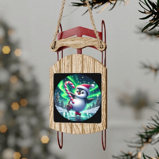 Penguin's Northern Lights Skate Sled Ornaments