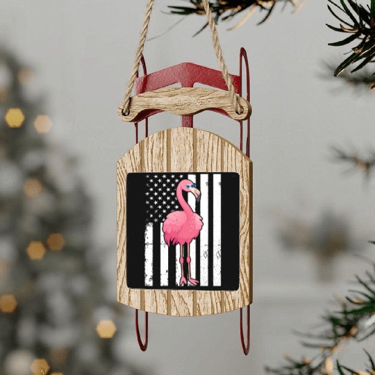 Flamingo US Flag Flamingo Bird Sled Ornaments