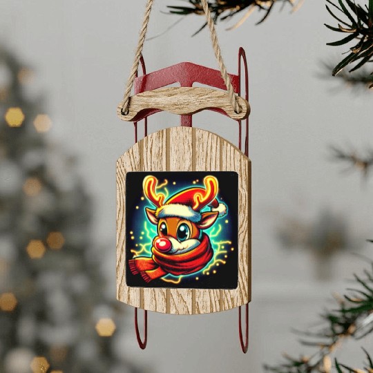 Funny Christmas Rudolph: Glowing Neon Santa Scarf Sled Ornaments