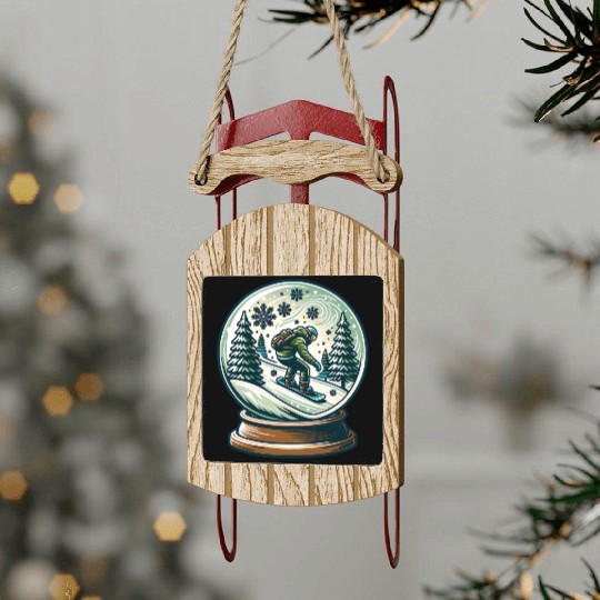 Snowboarding Adventure in Winter Wonderland Sled Ornaments