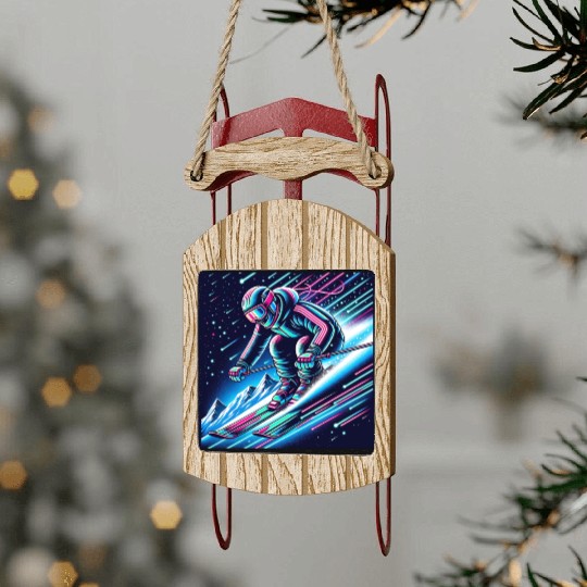 Neon Night Skiing Adventure Design Sled Ornaments