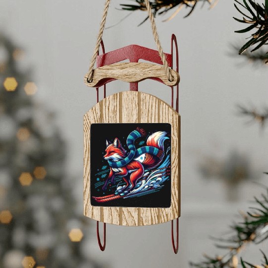 Fox Skiing Adventure in Winter Wonderland Sled Ornaments