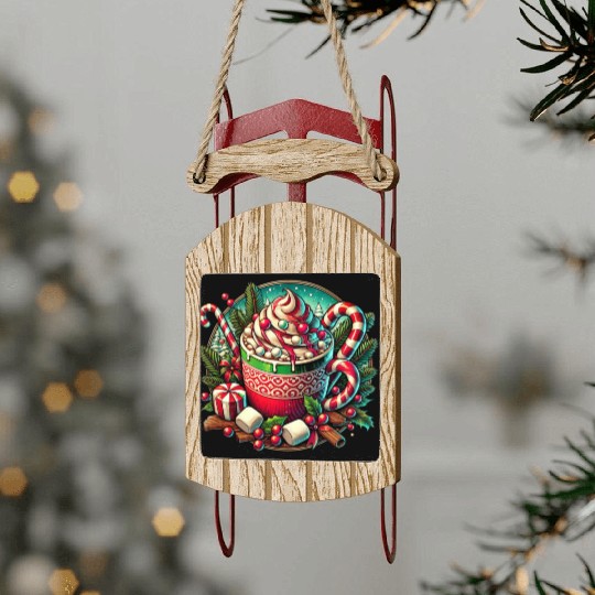 Festive Hot Cocoa Christmas Delight Sled Ornaments
