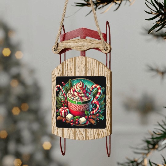 Festive Hot Cocoa Christmas Delight Sled Ornaments