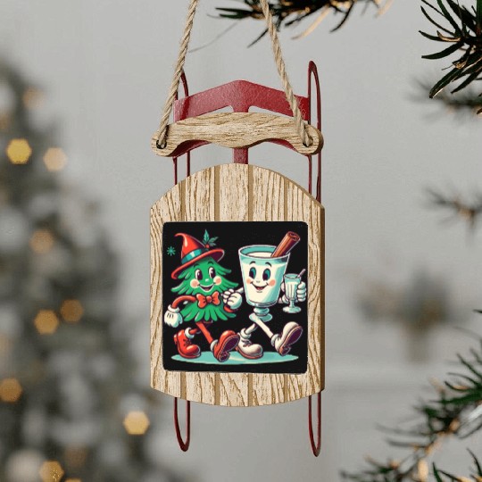Merry Christmas Retro Vintage Party Sled Ornaments