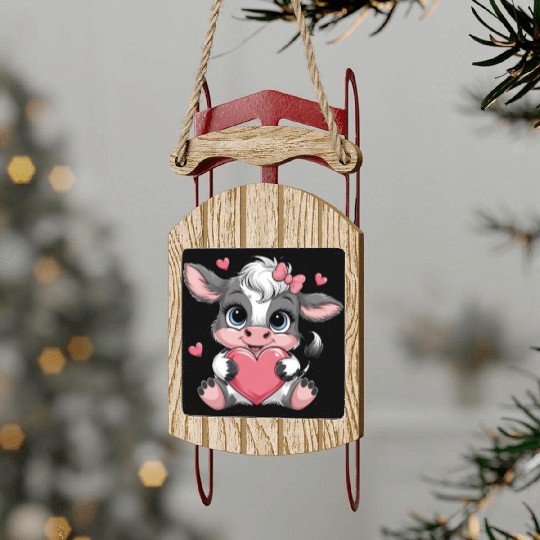 Cow Valentines Sled Ornaments
