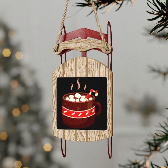 Cozy Hot Chocolate Mug Design Sled Ornaments
