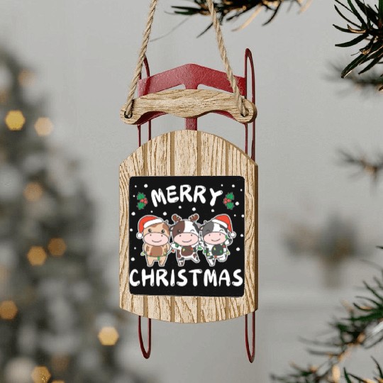 Merry Christmas Cute Cow Festive Lights Cow Sled Ornaments