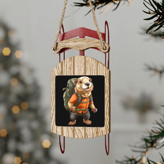 Marmot Mountaineer / Hiking Marmots Sled Ornaments