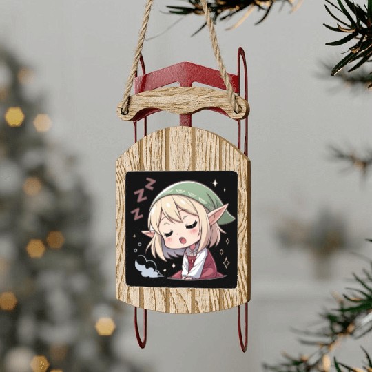 Sleepy Sprite: Cute Elf Napping So Lovingly Sled Ornaments