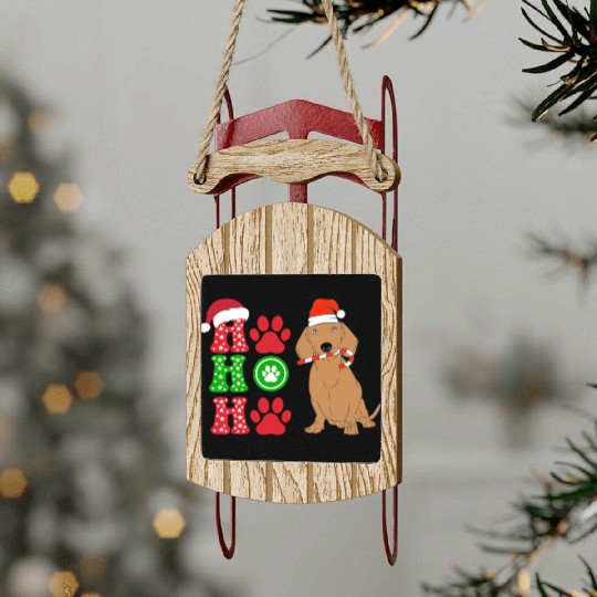 Festive Dog Christmas Design Sled Ornaments