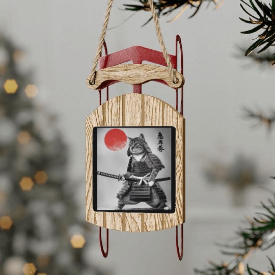 Kawaii Japanese Samurai Cat Vintage Japanese Cat Sled Ornaments