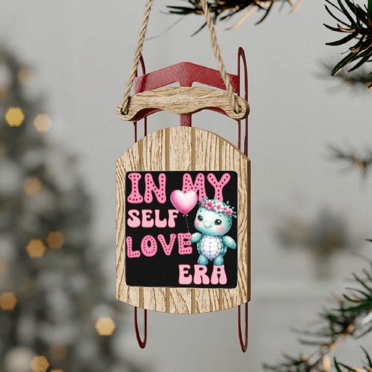 Cute Valentine's day Turtle - In my self love Sled Ornaments