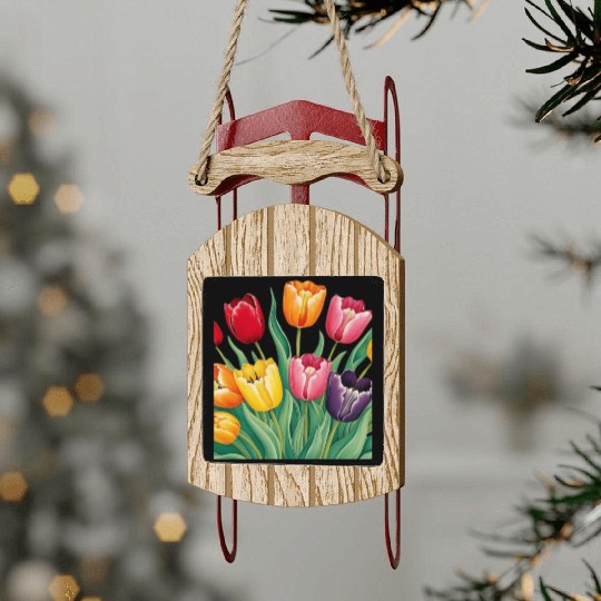 Flowerful Tulips T shirrt Sled Ornaments