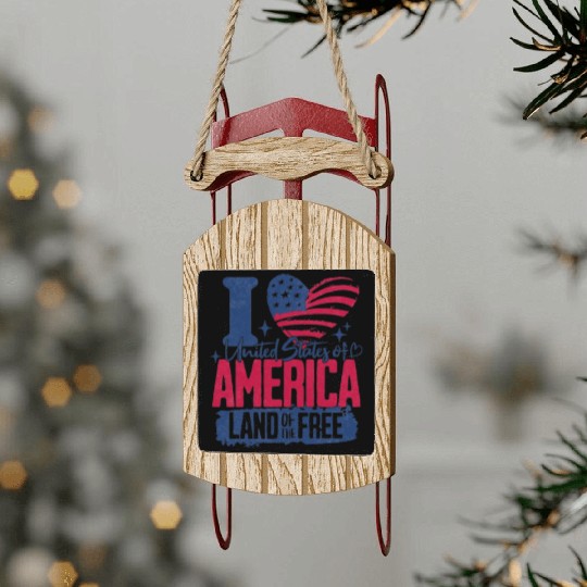 Patriotic "I Love America" Sled Ornaments
