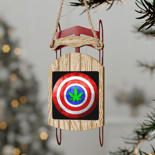 Captain Cannabis Shield Red White Blue and Green Sled Ornaments