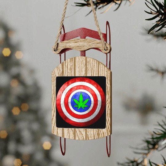 Captain Cannabis Shield Red White Blue and Green Sled Ornaments