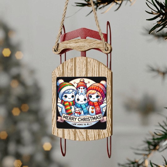Cute Snowman Family Christmas Delight Sled Ornaments