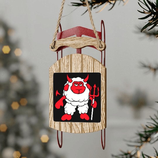 Sheep Devil Satan Hell Evil Trident Horns Cool Fun Sled Ornaments