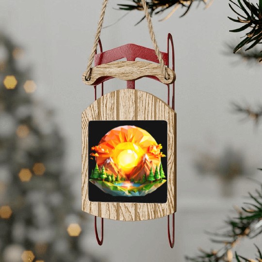 Vibrant Geometric Sunrise Landscape – Nature-Inspi Sled Ornaments
