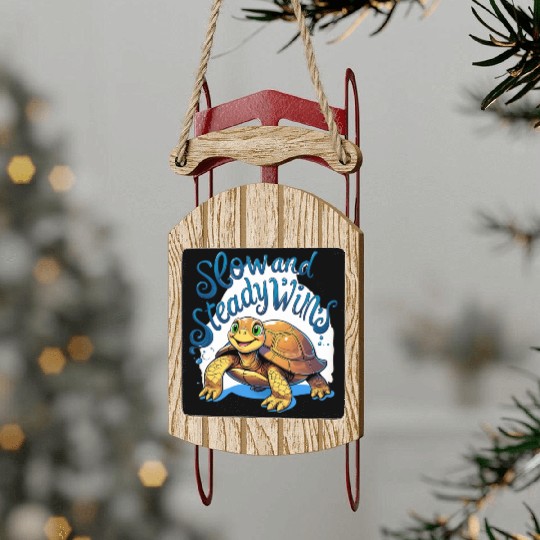 Whimsical Turtle with Confident Message Sled Ornaments