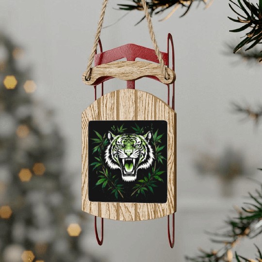Fierce Green Tiger with Bamboo Branches Sled Ornaments