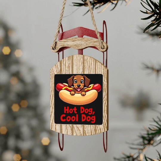 Funny Hot Dog Dachshund Sled Ornaments